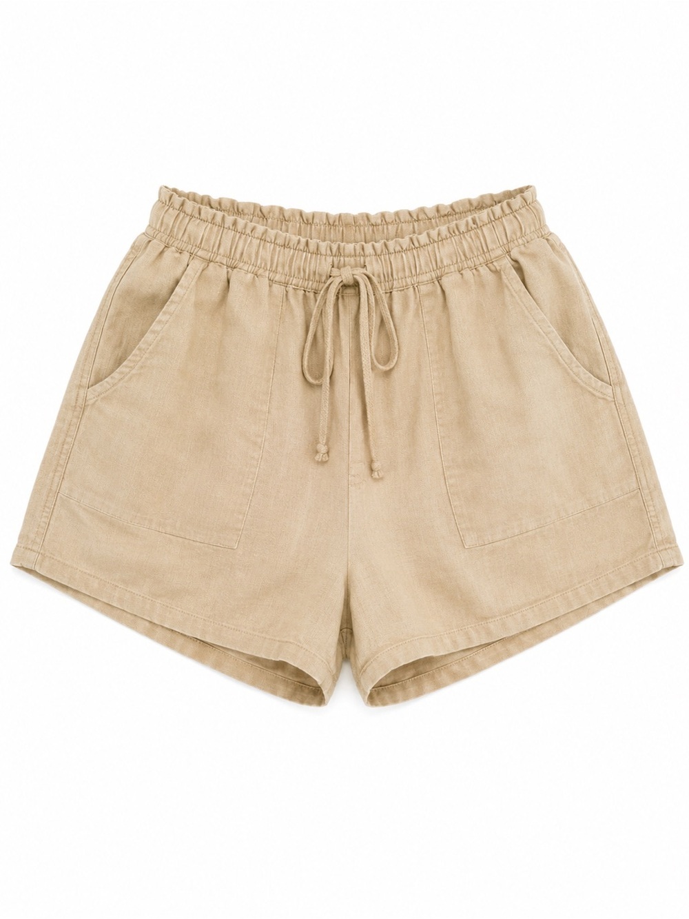 Bella Dahl Beige High-Waist Linen-Blend Drawstring Shorts